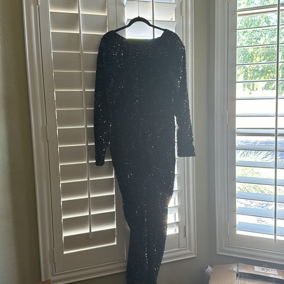 NWT Good American black sequined jumpsuit back zip - Picture 4 of 6